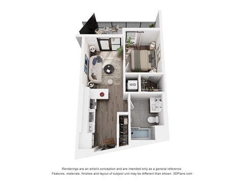 Floor plan for 1 bed, 1 bath, 514 sqft